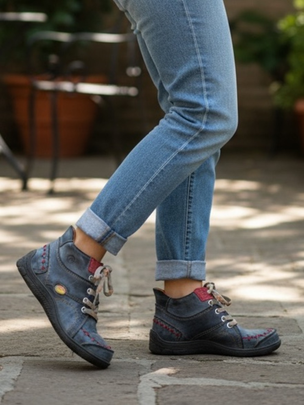 TMA Eyes Leather Ankle Boots Blue Hand Stitch Lace Up EUR 39‎ Comfort